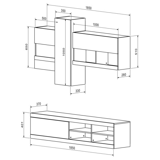Σύνθετο σαλονιού Torania  sonoma-λευκό 185x37x145εκ