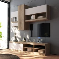 Σύνθετο σαλονιού Torania  sonoma-λευκό 185x37x145εκ