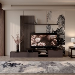 Σύνθετο σαλονιού Eviora  καφέ με σκούρο καρυδί 235x40x208.6εκ