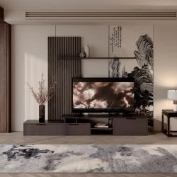 Σύνθετο σαλονιού Eviora  καφέ με σκούρο καρυδί 235x40x208.6εκ