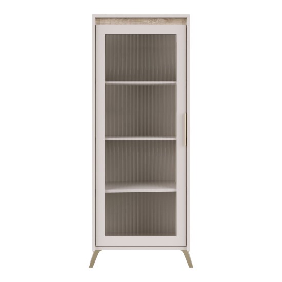 Βιτρίνα Belka  κρεμ με oak 55,6x45x152,6εκ