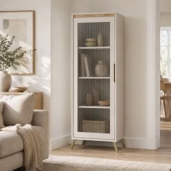 Βιτρίνα Belka  κρεμ με oak 55,6x45x152,6εκ