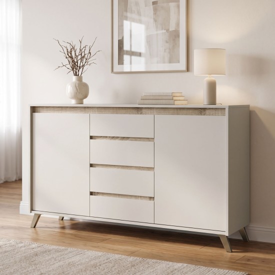 Μπουφές Belka  κρεμ με oak 155x45x93,7εκ