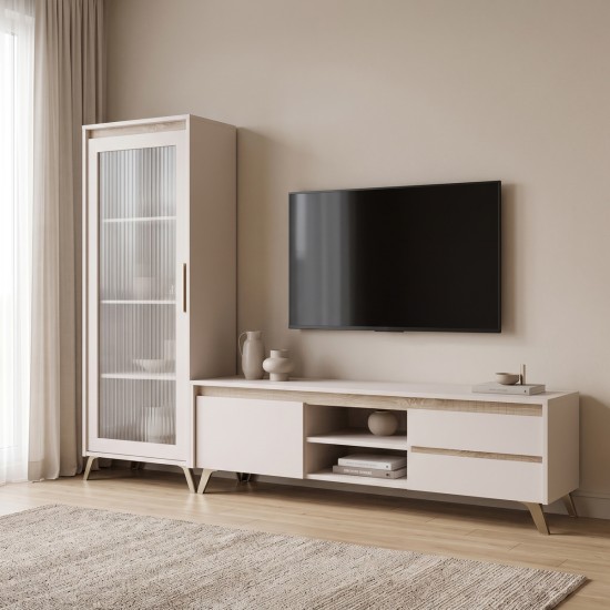 Σύνθετο σαλονιού Belka  κρεμ με oak 210,6x45x152,6εκ