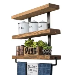 Ραφιέρα τοίχου Suny  μασίφ ξύλο πεύκου καρυδί-μαύρο 75x9x68εκ