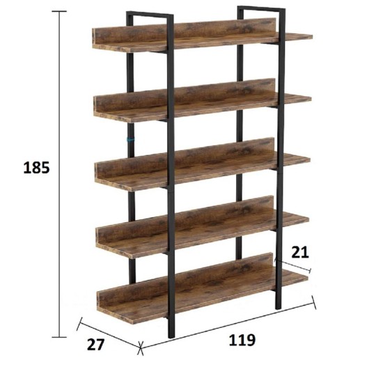 Βιβλιοθήκη Almond  καρυδί-μαύρο 119x27x185εκ Model: 197-000035