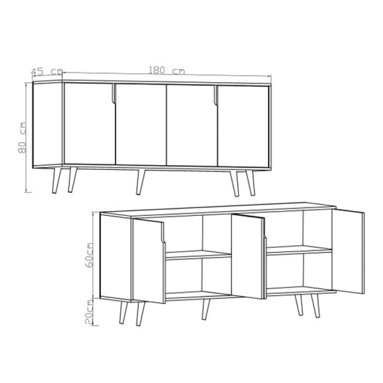 Μπουφές Sennan  μελαμίνης oak 180x45x80εκ