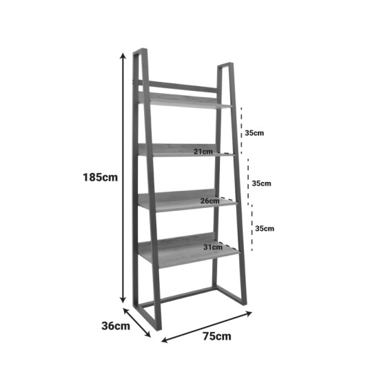 Βιβλιοθήκη Ryder  σε oak-μαύρη απόχρωση 75x36x185εκ