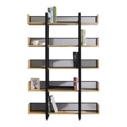 Βιβλιοθήκη Musha  μέταλλο μαύρο με oak απόχρωση 120x27x185εκ