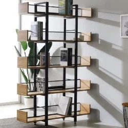 Βιβλιοθήκη Musha  μέταλλο μαύρο με oak απόχρωση 120x27x185εκ