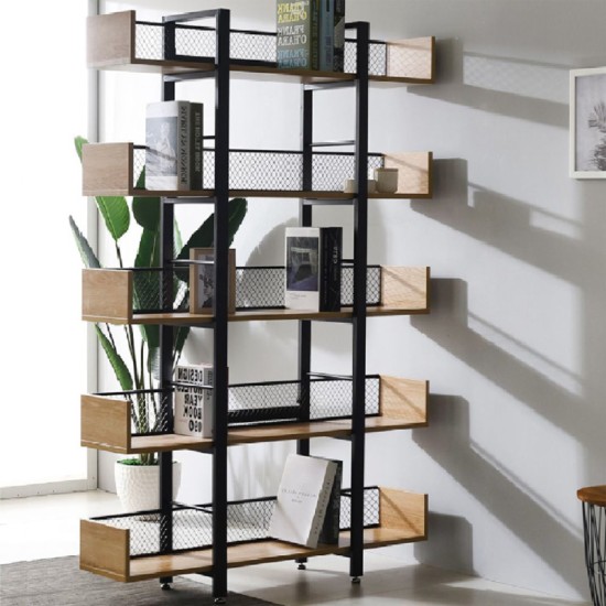 Βιβλιοθήκη Musha μέταλλο μαύρο με oak απόχρωση 120x22x185εκ Βιβλιοθήκη Musha μέταλλο μαύρο με oak απόχρωση 120x22x185εκ