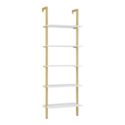 Ραφιέρα Τοίχου Harris  σε λευκή απόχρωση με χρυσό μεταλλικό σκελετό 60x22x200εκ