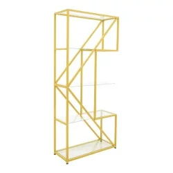 Ραφιέρα Aylan  γυαλί - μέταλλο σε χρυσή απόχρωση 100x30x200εκ