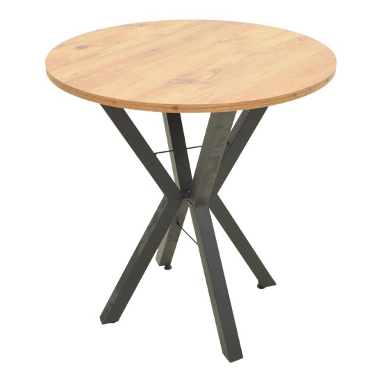 Τραπέζι Rogue  φυσική απόχρωση με μαύρα μεταλλικά πόδια Φ70x72εκ