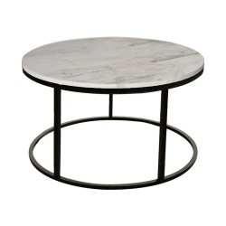 Τραπέζι σαλονιού Sikele  λευκή όψη μαρμάρου και μαύρα μεταλλικά πόδια Φ60x40εκ