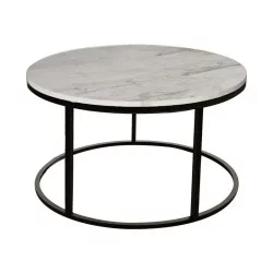 Τραπέζι σαλονιού Sikele  λευκή όψη μαρμάρου και μαύρα μεταλλικά πόδια Φ60x40εκ
