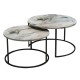 Τραπέζια σαλονιού Solme  2τεμ λευκή όψη μαρμάρου με μαύρα μεταλλικά πόδια