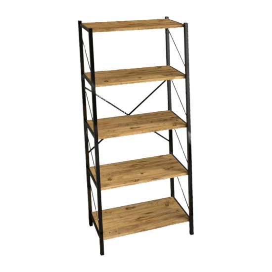 Βιβλιοθήκη Bimblem  oak με μαύρο μέταλλο 60x30x150εκ