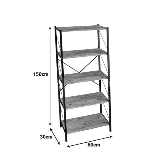 Βιβλιοθήκη Bimblem  oak με μαύρο μέταλλο 60x30x150εκ