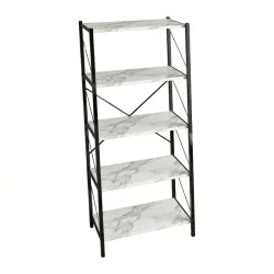 Βιβλιοθήκη Bimblem  λευκό μαρμάρου με μαύρο μέταλλο  60x30x150εκ