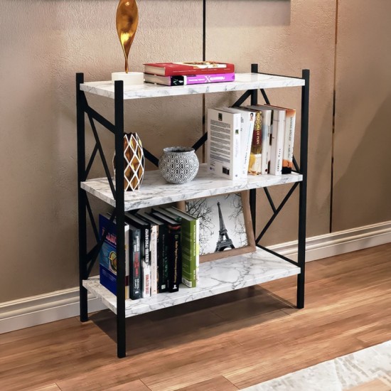 Ραφιέρα επιδαπέδια Althea  λευκό μαρμάρου με μαύρο μέταλλο 60x30x90εκ