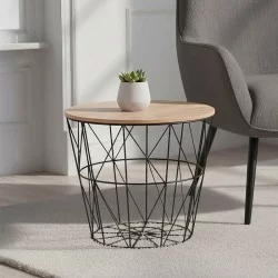 Βοηθητικό τραπέζι σαλονιού Jacot  oak-μαύρο Φ38x30,5εκ