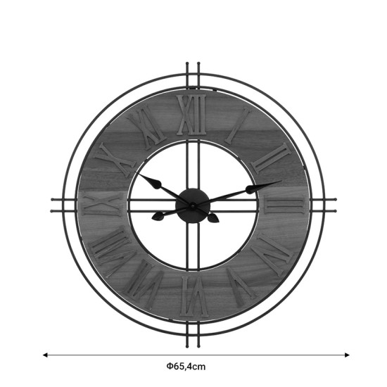 Ρολόι τοίχου Dorino  καφέ χρώμα mdf- μαύρο μέταλλο Φ65.5x4εκ Model: 199-000561