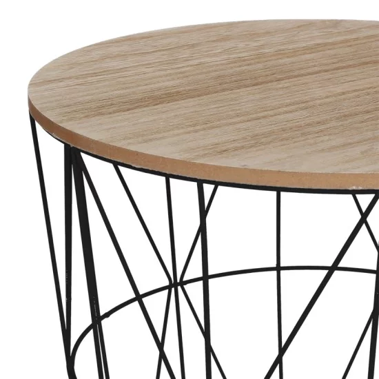 Βοηθητικό τραπέζι Kumi  mdf επιφάνεια oak και μέταλλο σε μαύρη απόχρωση Φ40x41εκ