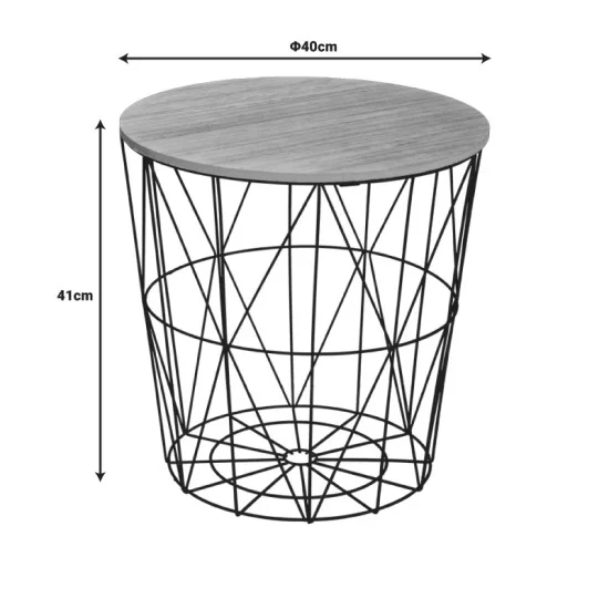 Βοηθητικό τραπέζι Kumi  mdf επιφάνεια oak και μέταλλο σε μαύρη απόχρωση Φ40x41εκ