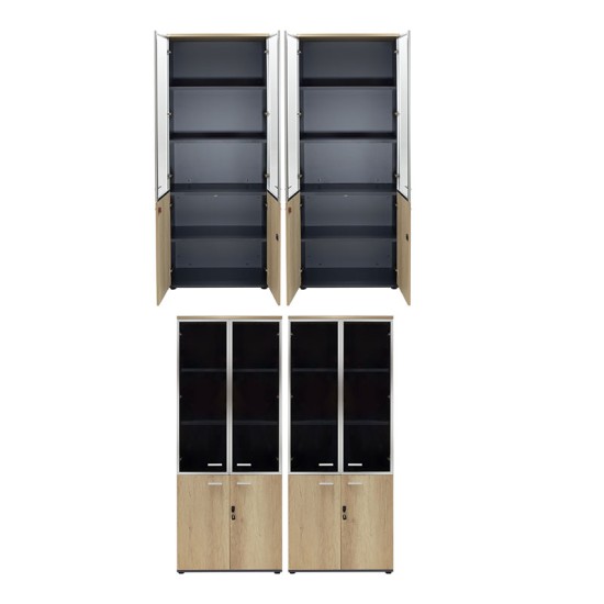 Nτουλάπα γραφείου τετράφυλλη με 2 γυάλινες πόρτες Lotus pakoworld χρώμα φυσικό-ανθρακί 160x40,5x200εκ Model: 200-000173