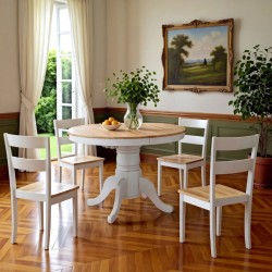 Tραπεζαρία Lars-York  σετ 5τμχ επεκτεινόμενη ξύλο λευκό-φυσικό Φ100(+38)x100x75εκ Tραπεζαρία Lars-York  σετ 5τμχ επεκτεινόμενη ξύλο λευκό-φυσικό Φ100(+38)x100x75εκ