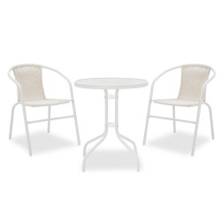 Τραπεζαρία Watson-Obbi σετ 3τεμ  μέταλλο λευκό-γυαλί Φ60x70εκ