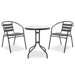 Τραπεζαρία Watson-Tade  σετ 3τεμ μέταλλο μαύρο-γυαλί Φ60x70εκ