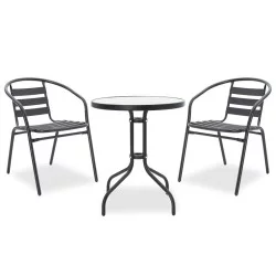 Τραπεζαρία Watson-Tade  σετ 3τεμ μέταλλο μαύρο-γυαλί Φ60x70εκ