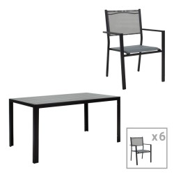 Τραπεζαρία κήπου Nares-Moly σετ 7τεμ  αλουμίνιο ανθρακί--textilene γκρι