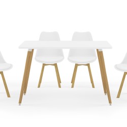 Tραπεζαρία Natali-Gaston σετ 5τμχ λευκό σε απόχρωση λευκό-φυσικό 120x80x73εκ