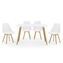 Tραπεζαρία Natali-Gaston σετ 5τμχ λευκό σε απόχρωση λευκό-φυσικό 120x80x73εκ