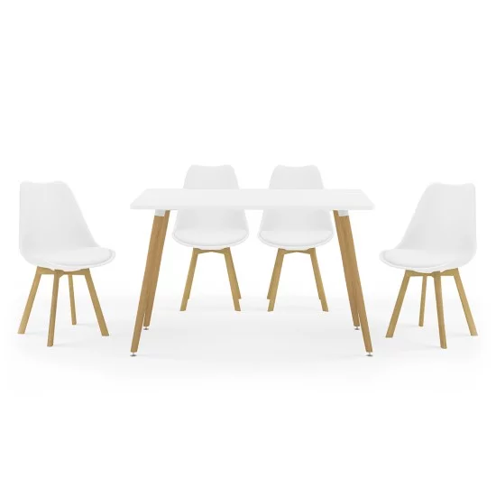 Tραπεζαρία Natali-Gaston σετ 5τμχ λευκό σε απόχρωση λευκό-φυσικό 120x80x73εκ