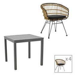 Τραπεζαρία Kliton-Naoki B σετ 5τεμ  ανθρακί αλουμίνιο και μέταλλο σε μαύρη απόχρωση 80x80x74εκ