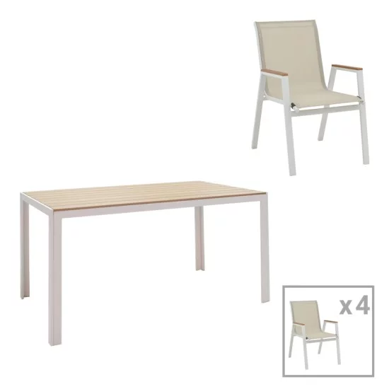 Τραπεζαρία Nares-Azelie A σετ 5τεμ λευκό αλουμίνιο και plywood σε φυσική απόχρωση 140x80x72.5εκ Τραπεζαρία Nares-Azelie A σετ 5τεμ λευκό αλουμίνιο και plywood σε φυσική απόχρωση 140x80x72.5εκ