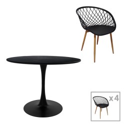 Τραπεζαρία Ezra-Balou  σετ 5τεμ pp-mdf σε μαύρη-φυσικό απόχρωση Φ120x76εκ