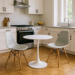 Τραπεζαρία Elijah-Julita  σετ 3τεμ pp-pu σε λευκή απόχρωση με φυσικό πόδι Φ60x74εκ