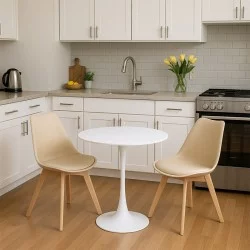 Τραπεζαρία Elijah-Gaston  σετ 3τεμ pp-pu σε taupe-λευκή απόχρωση με φυσικό πόδι Φ60x74εκ