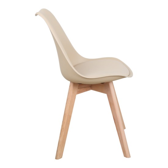 Τραπεζαρία Elijah-Gaston  σετ 3τεμ pp-pu σε taupe-λευκή απόχρωση με φυσικό πόδι Φ60x74εκ