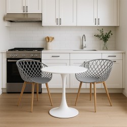 Τραπεζαρία Elijah-Ezra  σετ 3τεμ pp-pu σε γκρι-λευκή απόχρωση με φυσικό πόδι Φ60x74εκ