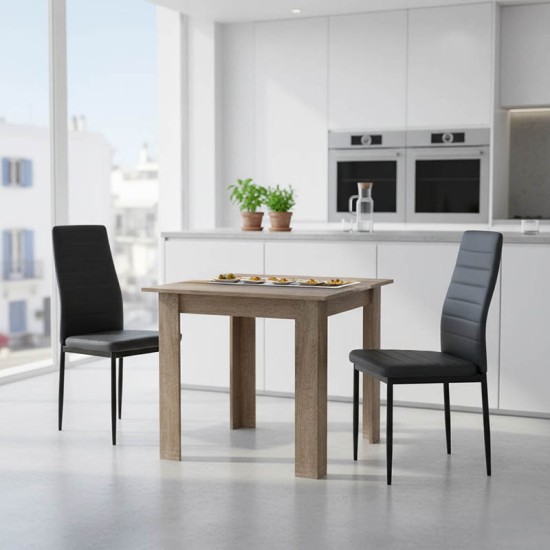 Τραπεζαρία Manka-Parker  σετ 3τεμ mdf σε μαύρη-sonoma truffle απόχρωση 80x80x77εκ