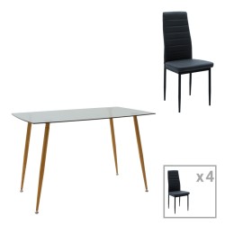 Τραπεζαρία Chloe-Parker  σετ 5τεμ γυάλινο σε ανθρακί-φυσική απόχρωση 120x70x75εκ