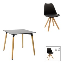 Τραπεζαρία Natali-Caron  σετ 3τεμ mdf σε μαύρη-φυσική απόχρωση 80x80x76εκ