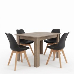 Τραπεζαρία Manka-Gaston  σετ 5τεμ σε sonoma truffle-μαύρη απόχρωση 110x80x77εκ