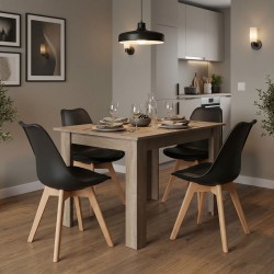 Τραπεζαρία Manka-Gaston  σετ 5τεμ σε sonoma truffle-μαύρη απόχρωση 110x80x77εκ